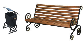 Комплект скамейка лавка лавочка и урна для мусора "Осенний поцелуй"