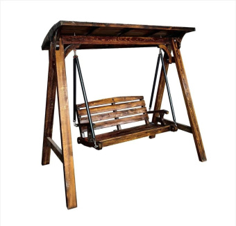Садовая качеля скамейка лавочка деревянная с козырьком Mantella Wooden