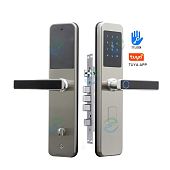Умный электронный интеллектуальный биометрический смарт замок для входной двери отпечаток пальца, ключ, карта, Wi-fi, приложение Tuya Smart  Bluetooth серый